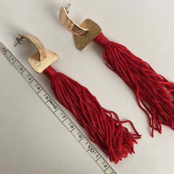 Long Red Fringe Earrings - Picture 3 of 3